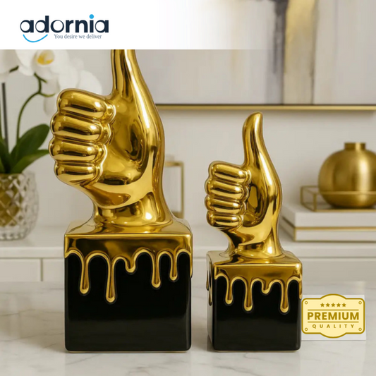 Luxury Golden Thumbs-Up Sculpture Set – Modern Home & Office Décor
