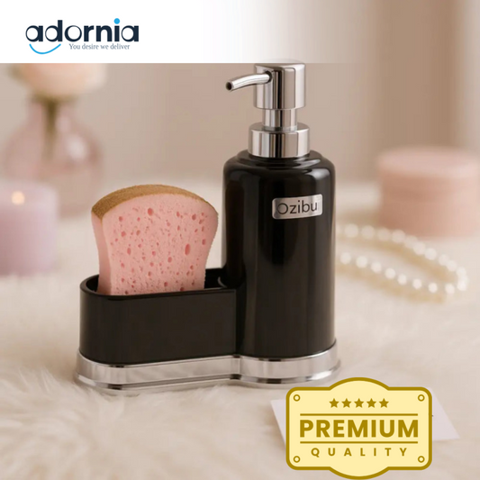 Luxury Black Soap Dispenser with Sponge Holder – Elegant Kitchen & Bathroom Organizer