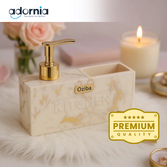Luxury Marble Soap Dispenser with Gold Pump & Organizer – Premium Bathroom & Kitchen Accessory