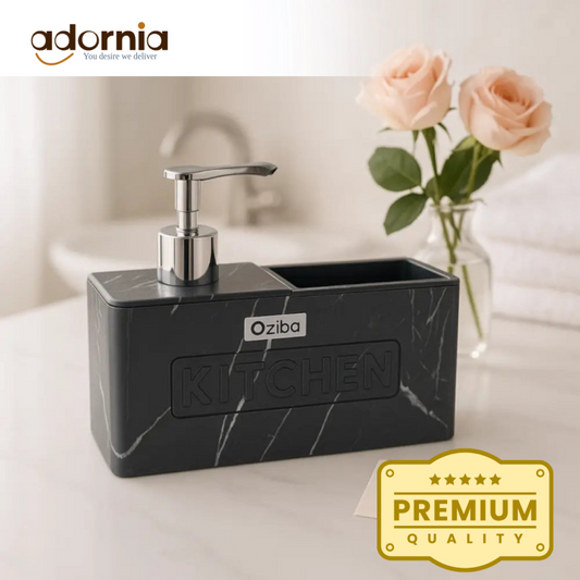 Luxury Black Marble Kitchen Soap Dispenser with Organizer – Premium Countertop Accessory