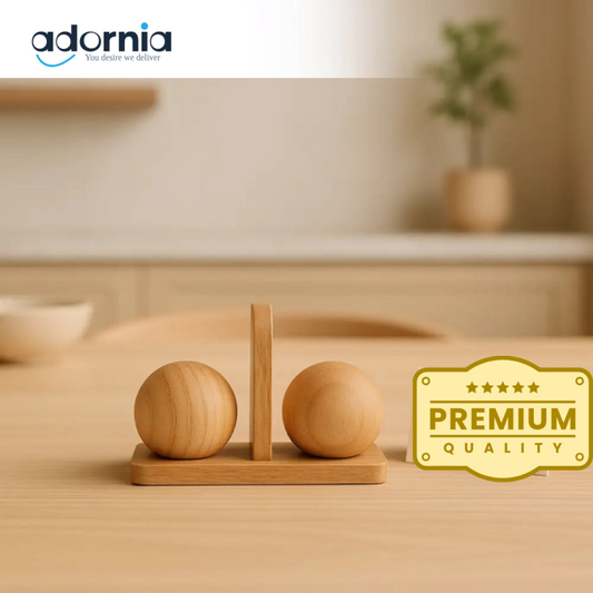 Luxury Wooden Salt & Pepper Shaker Set with Holder – Minimalist Japandi Style