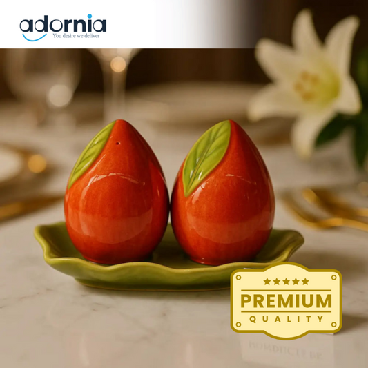 Luxury Ceramic Pear-Shaped Salt & Pepper Shaker Set with Leaf Tray