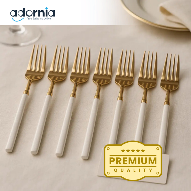 Luxury Gold & White Dinner Fork Set – 6 Pieces | Premium Stainless Steel Cutlery