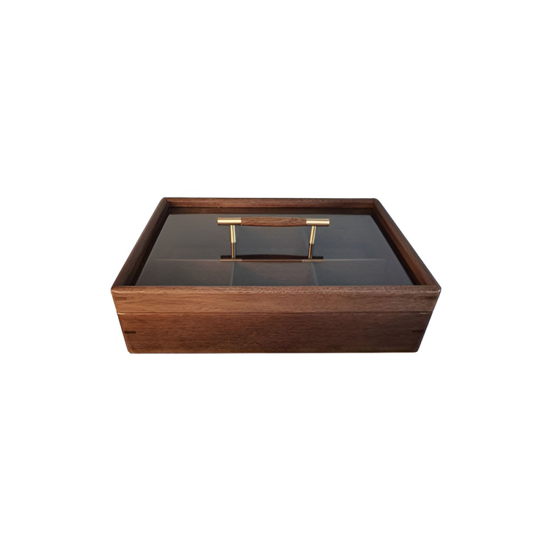 Dry Fruit Box with Glass Lid And Handle Wooden