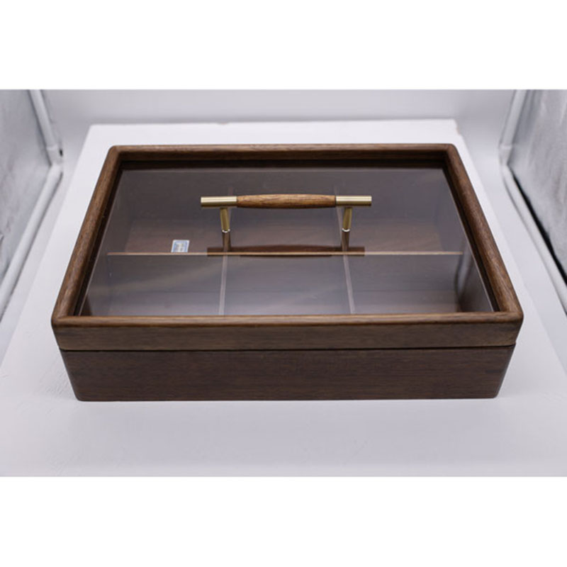 Dry Fruit Box with Glass Lid And Handle Wooden