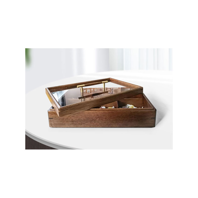 Dry Fruit Box with Glass Lid And Handle Wooden