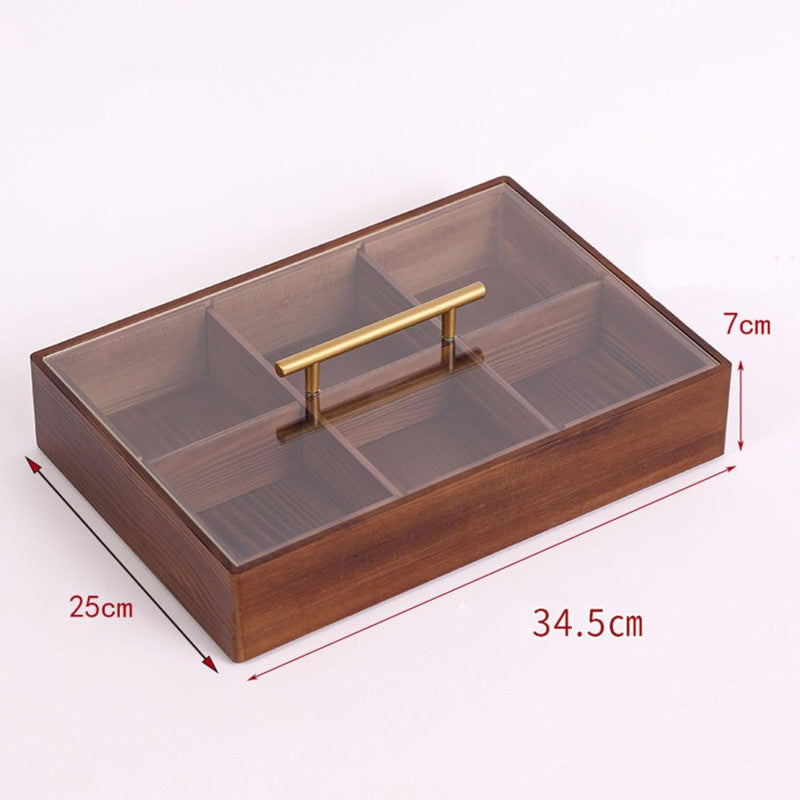 Dry Fruit Box with Glass Lid And Handle Wooden