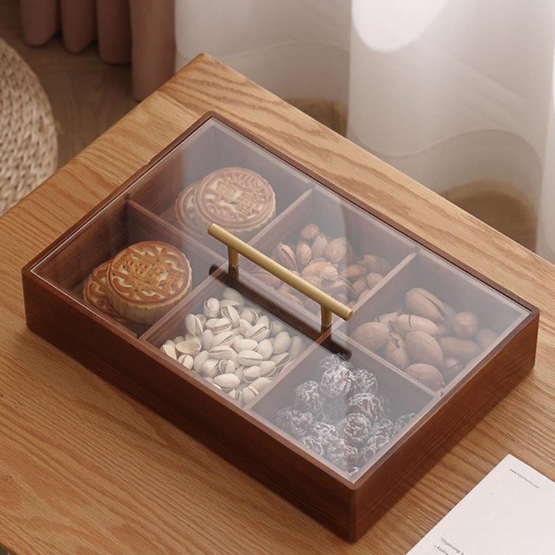 Dry Fruit Box with Glass Lid And Handle Wooden