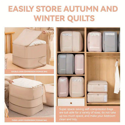 Ultra Space Saving Self Compression Storage Bags with Durable Handle – Large Capacity Organizers for Clothes & Bedding