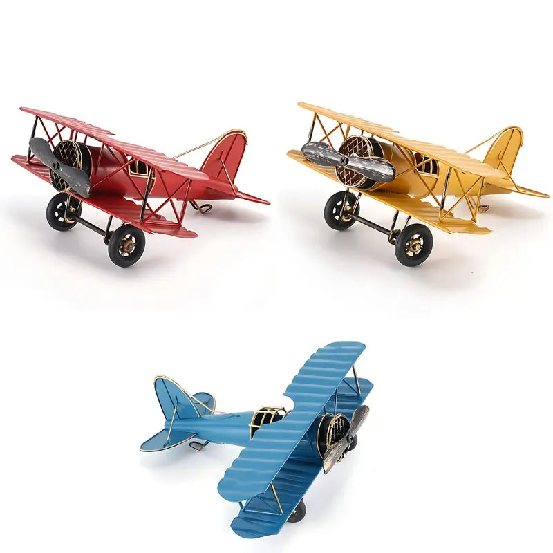 Retro Iron Airplane Model – Classic Propeller Style Decorative Craft | Red-Yellow & Blue-White Designs | Durable Home & Office Décor Gift