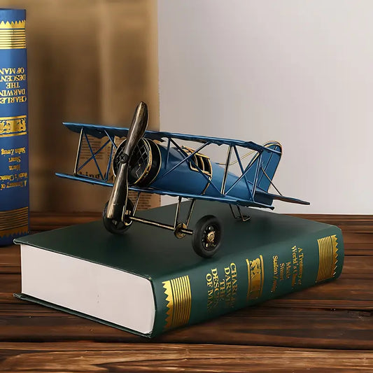 Retro Iron Airplane Model – Classic Propeller Style Decorative Craft | Red-Yellow & Blue-White Designs | Durable Home & Office Décor Gift