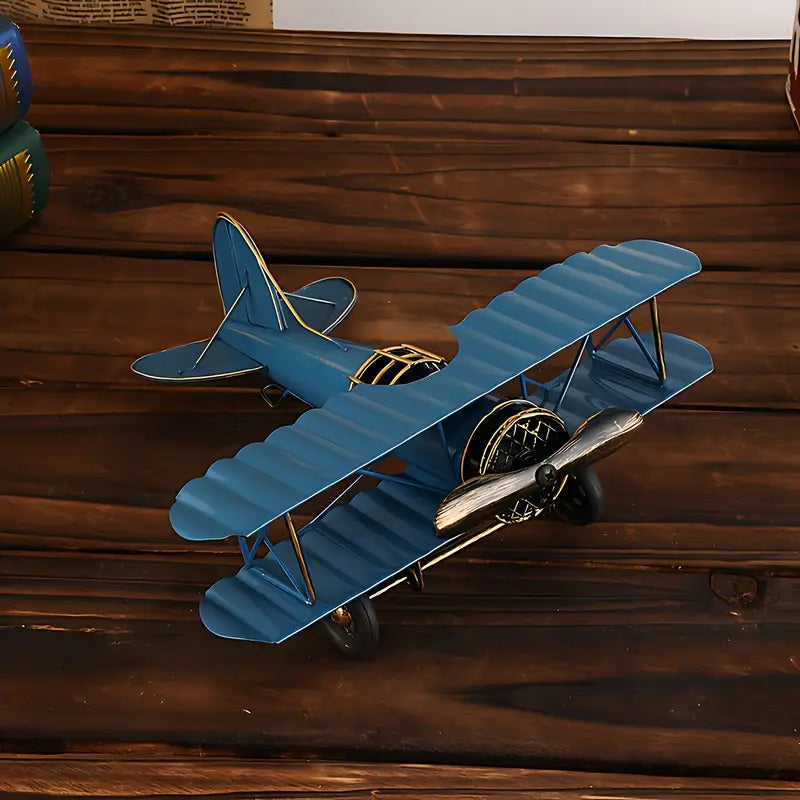 Retro Iron Airplane Model – Classic Propeller Style Decorative Craft | Red-Yellow & Blue-White Designs | Durable Home & Office Décor Gift