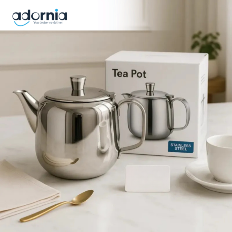 Premium Stainless Steel Teapot | Elegant Modern Silver Tea Kettle for Home & Kitchen | Adornia Pakistan