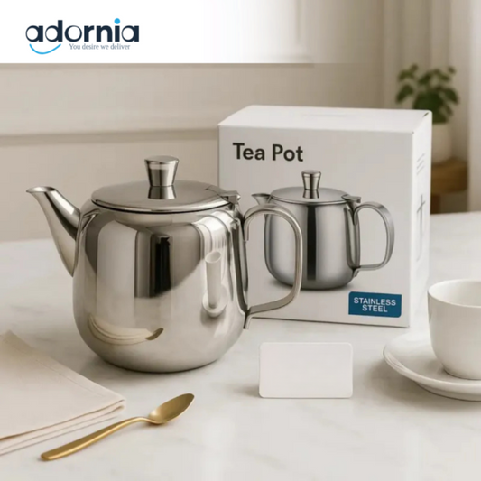 Premium Stainless Steel Teapot | Elegant Modern Silver Tea Kettle for Home & Kitchen | Adornia Pakistan