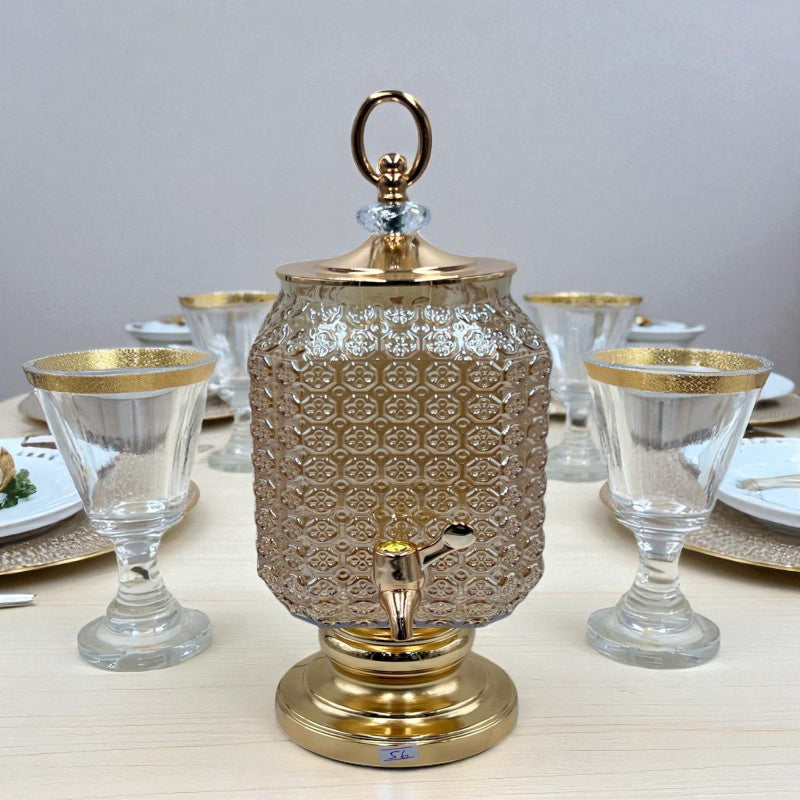 Luxury Glass Beverage Dispenser with faucet - Crystal Gold Floral detaililng (3Ltrs)