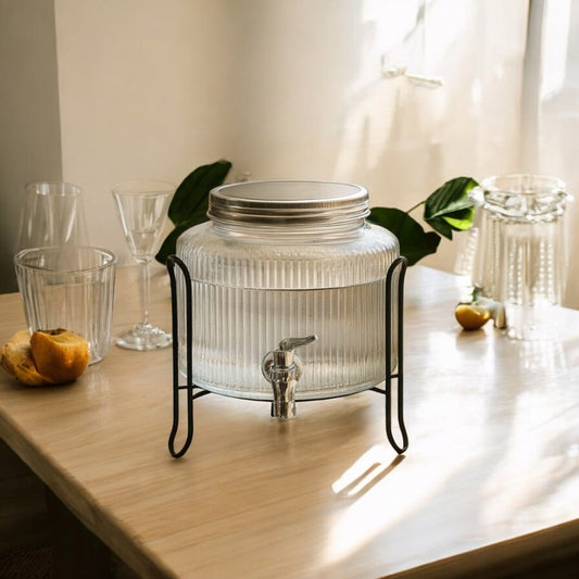 Glass Beverage Dispenser with Metal Stand – 2.5 Litre (Model LX-044) | Adornia.pk