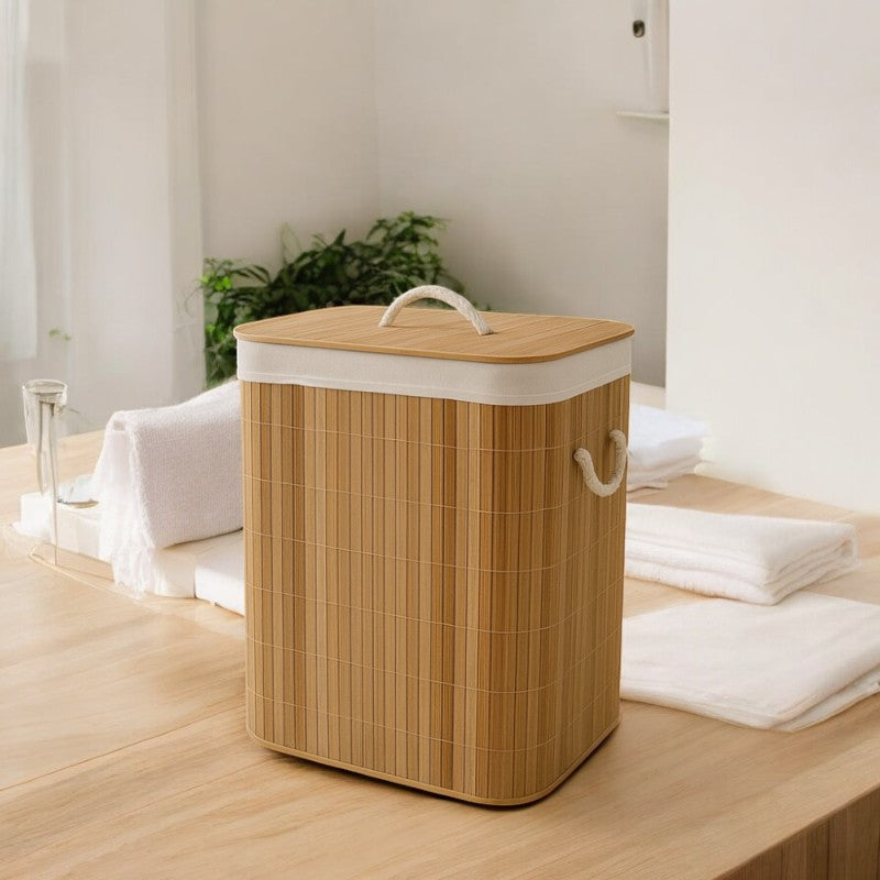 Rectangular Bamboo Laundry Basket – 40x30x50cm | Adornia.pk