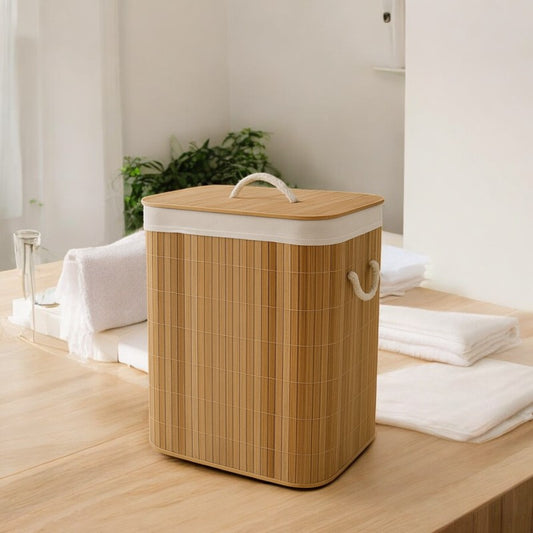 Rectangular Bamboo Laundry Basket – 40x30x50cm | Adornia.pk