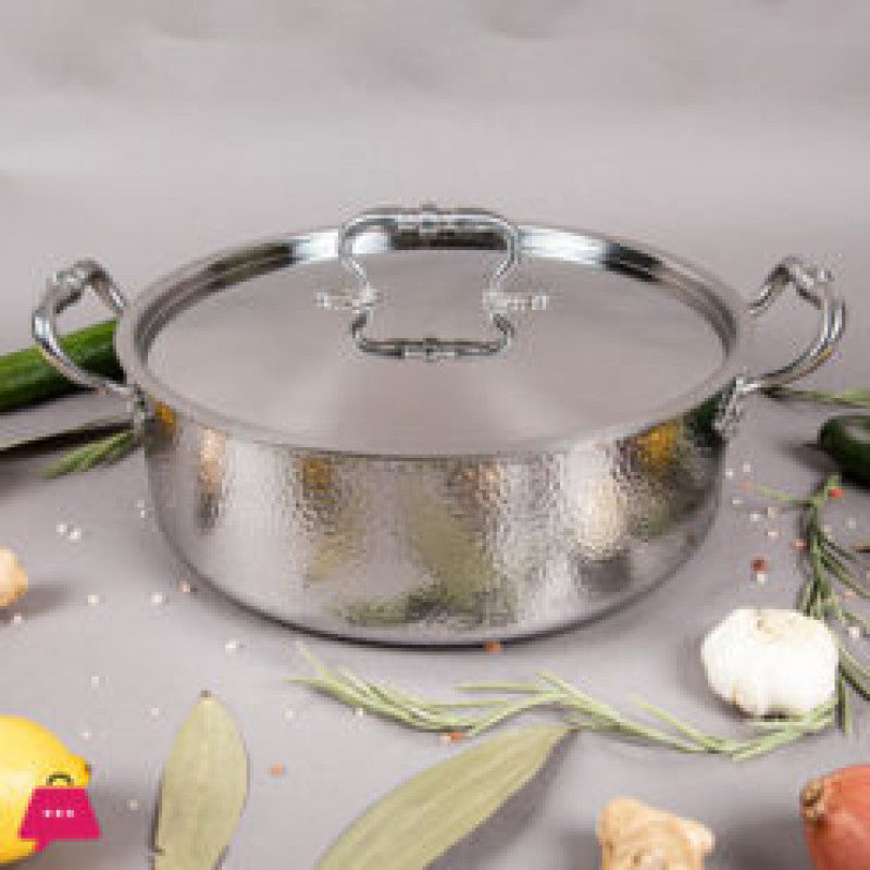Tri-Ply Hand-Hammered Stainless Steel Casserole with Lid – 26cm Premium Cookware for All Stovetops | Adornia.pk