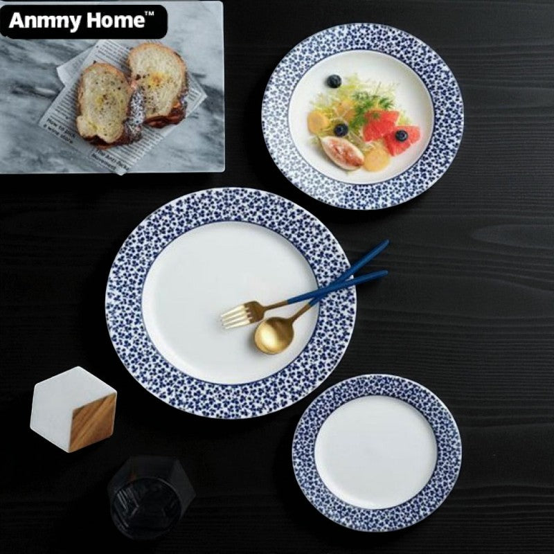Danny Home 18-Piece Porcelain Dinner Set – Elegant White & Blue Plate Collection | Adornia.pk