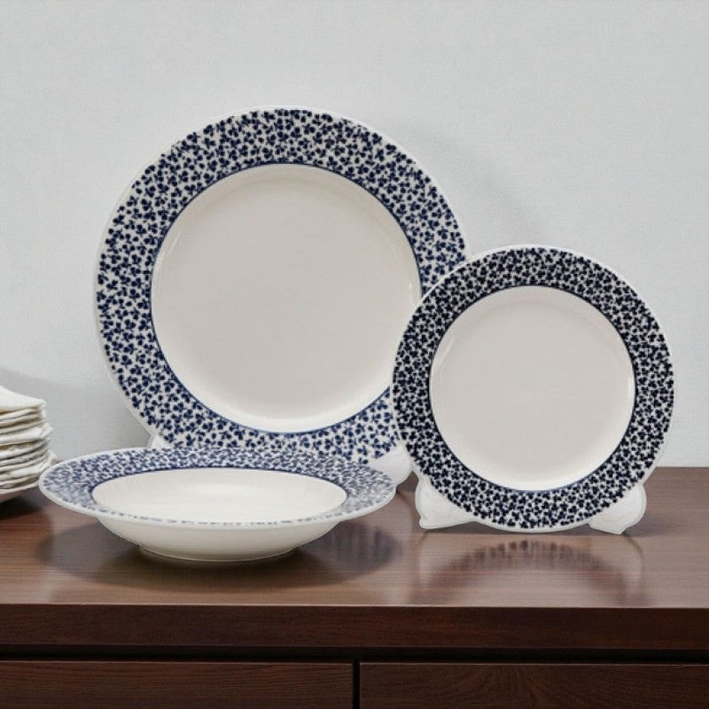 Danny Home 18-Piece Porcelain Dinner Set – Elegant White & Blue Plate Collection | Adornia.pk