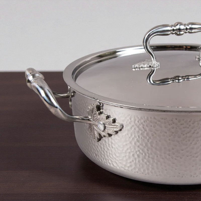 Tri-Ply Hand-Hammered Stainless Steel Casserole with Lid – 28cm Premium Cookware for Gas, Induction & Electric Stoves | Adornia.pk