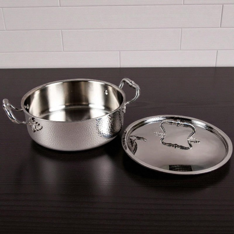 Tri-Ply Hand-Hammered Stainless Steel Casserole with Lid – 24cm | Premium Tri-Layer Cookware for All Stovetops | Adornia.pk