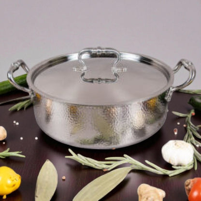 Tri-Ply Hand-Hammered Stainless Steel Casserole with Lid – 30cm | Premium Cookware for All Stovetops | Adornia.pk