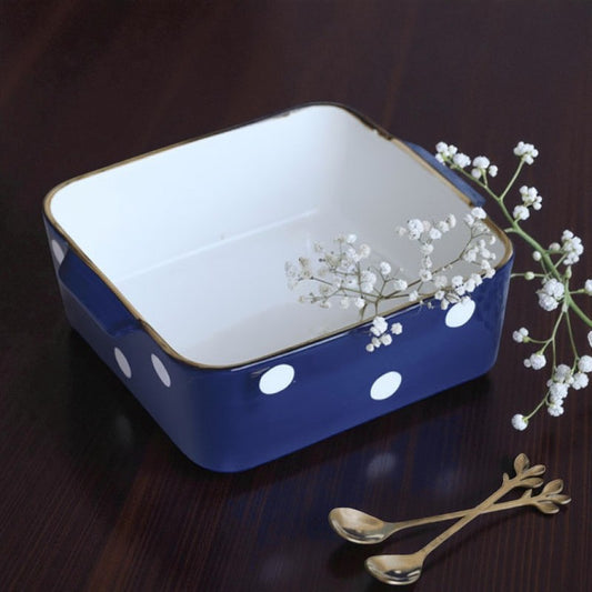 Danny Home Ceramic Serving Dish (9 Inch) – Blue & White Dot Design Tableware | Adornia.pk