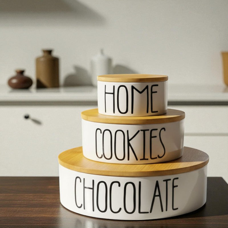 3-Piece Ceramic Serving Bowl Set with Bamboo Lids – Elegant Airtight Snack & Dry Fruit Bowls | Adornia.pk