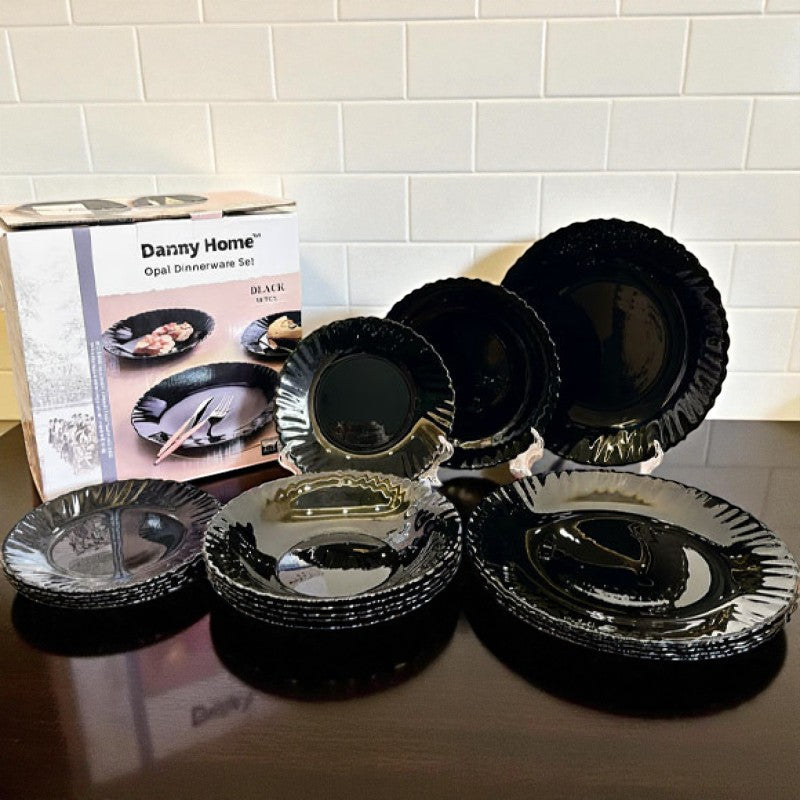 Elegant Black Floral Dinner Set (18-Piece) – Premium Opal Glass Tableware Collection | Adornia.pk