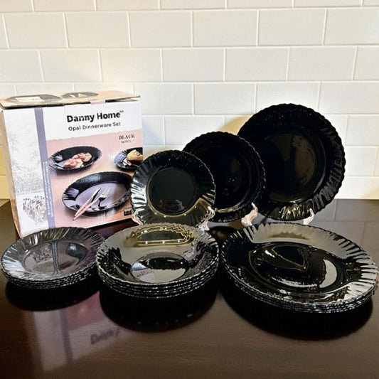 Elegant Black Floral Dinner Set (18-Piece) – Premium Opal Glass Tableware Collection | Adornia.pk