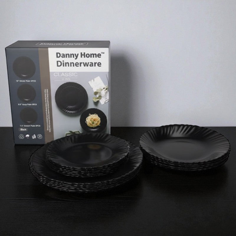 Elegant Black Floral Dinner Set (18-Piece) – Premium Opal Glass Tableware Collection | Adornia.pk