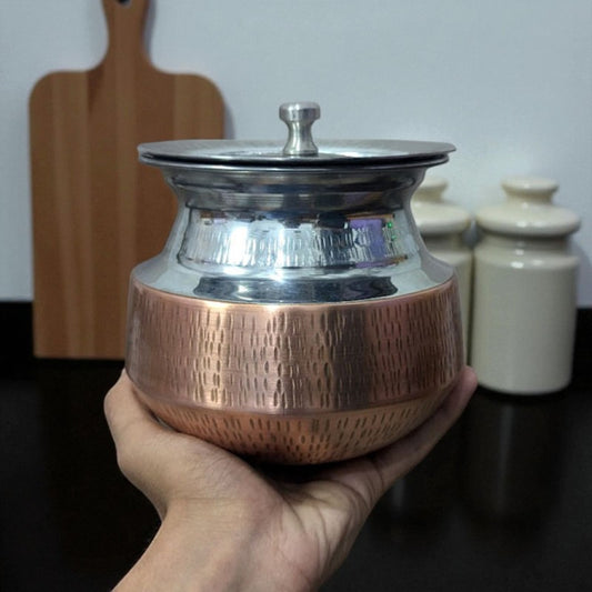 Cute Mini Steel Degh with Copper Base – 500g Decorative Daig | Adornia.pk