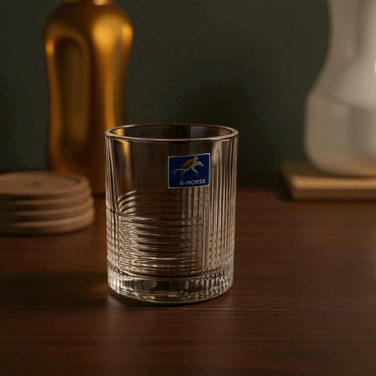 Luxury Crystal Glass Set (6 Pcs) – Premium Ribbed Drinking Glasses by G.Horse