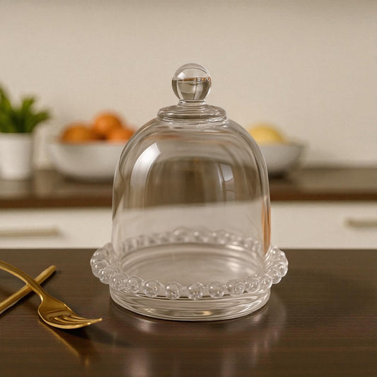 Luxury Crystal Glass Dome with Beaded Base – Premium Dessert & Butter Display Cloche