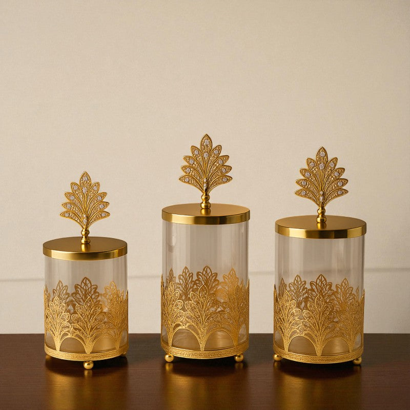 Luxury Golden Peacock Canister Set – Premium Decorative Glass Jars