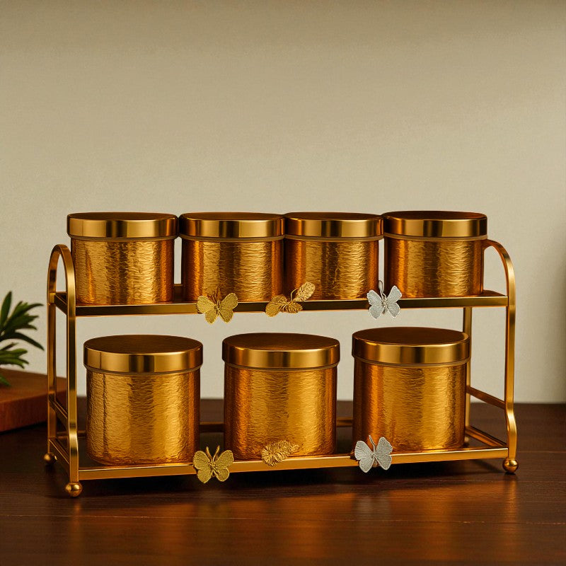 Luxury Golden Butterfly Jar Set – Premium Hammered Spice & Storage Organizer (BA-23)