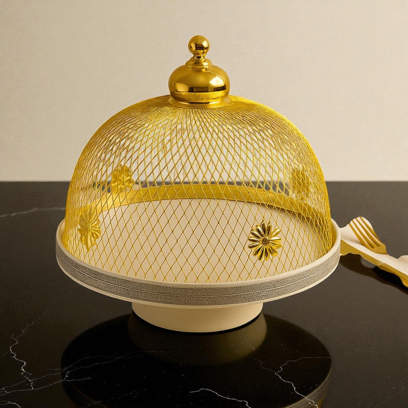 Luxury Golden Mesh Food Cover with Base – Premium Table Serving Dome