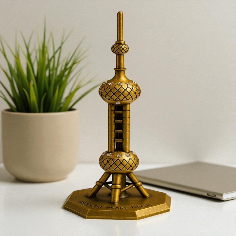 Golden Oriental Pearl Tower Souvenir – Premium Decorative Showpiece