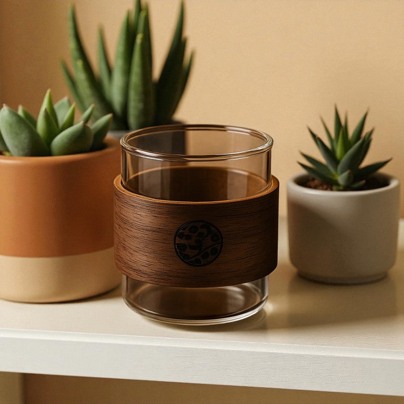 6-Piece Glass Cup Set with Wooden Sleeve – Premium Heat-Resistant Tea & Coffee Cups