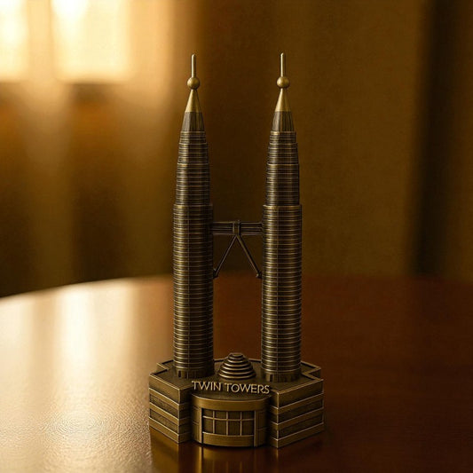 Premium Twin Towers Miniature – Bronze Metal Architectural Showpiece