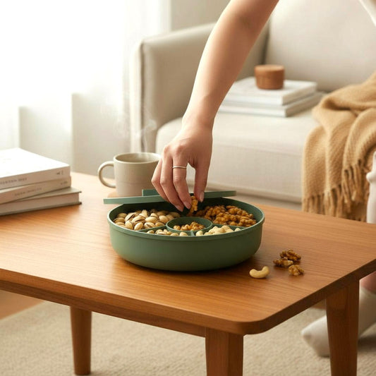5-Section Plastic Dry Fruit Serving Dish with Lid