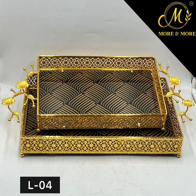 Elegant Black Brown Texture & Golden Border 2pcs Rectangle Tray Set