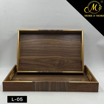 Elegant Light & Dark Brown Texture with Golden Border 2pcs Rectangle Tray Set