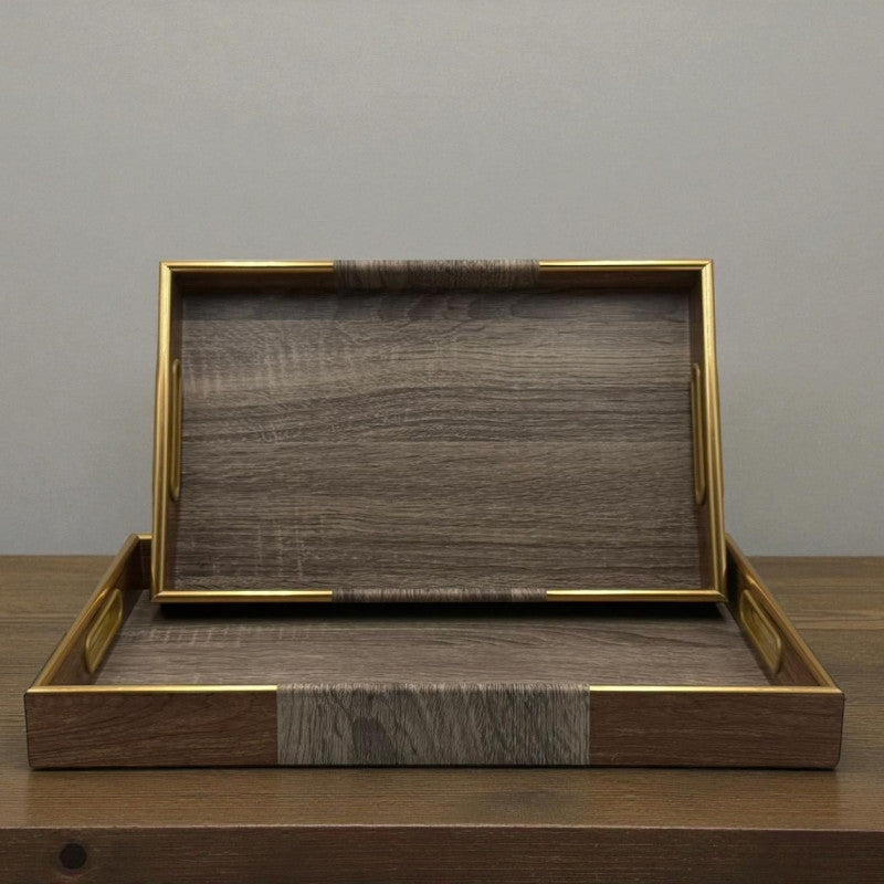 Premium Black & Brown Lined Acrylic Tray Set with Gold Trim – 2 Pieces