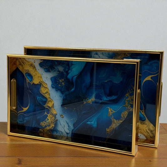 Elegant Bloom Acrylic Tray Set with Gold Edge Finish – 2 Piece Collection