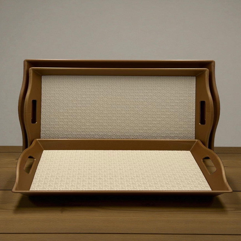 Ivory Luxe Leather Tray Trio with brown Accent – 3 Piece Premium Organizer Set