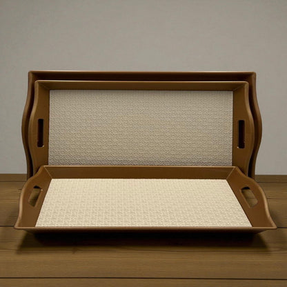 Ivory Luxe Leather Tray Trio with brown Accent – 3 Piece Premium Organizer Set