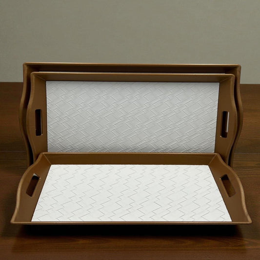 Refined Craft Leather Tray Trio with Mocha Edge Finish – 3 Piece Organizer Set